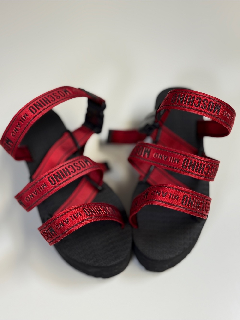 Moschino Red Platform Strap Sandals